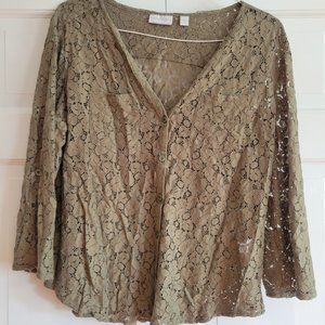 Lace long sleeve button down top